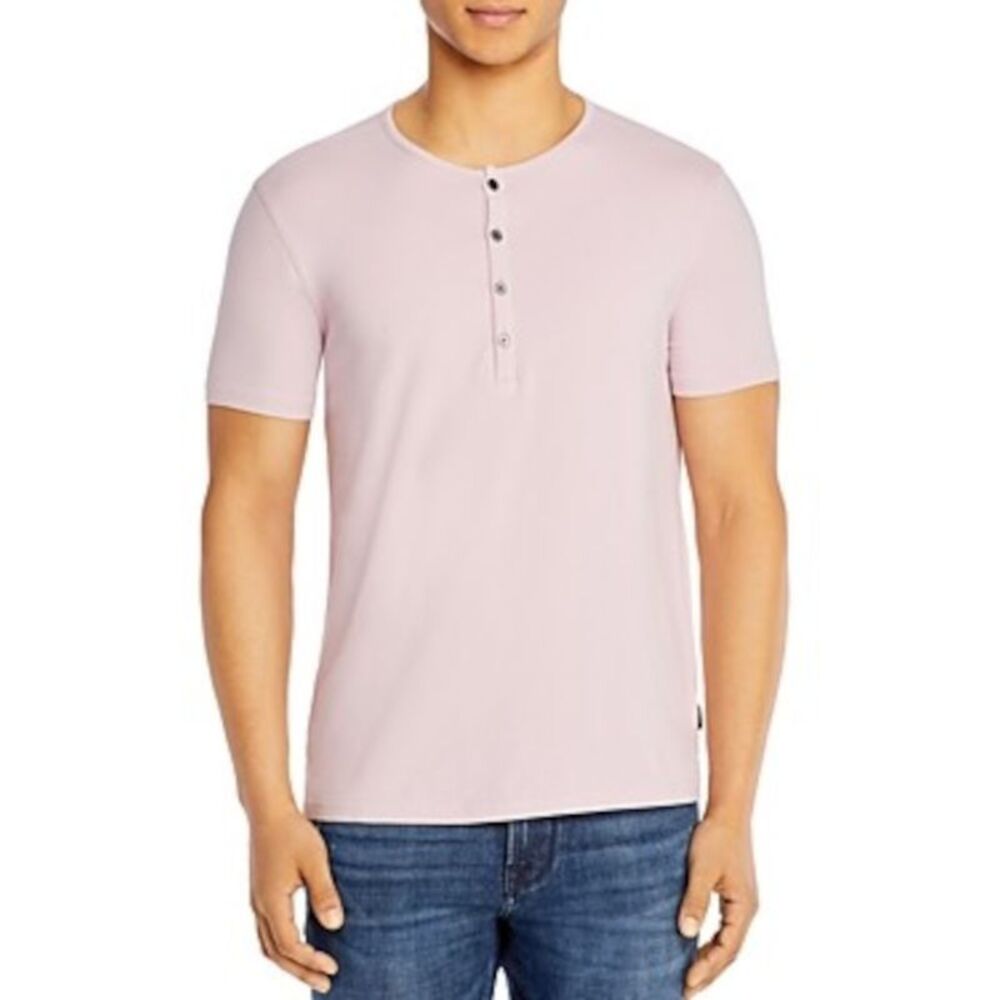 The Mens store Mens Pink Short Sleeve Crew Neck Henley Shirt XL